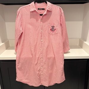 Lauren Ralph Lauren Pink White Stripe Button-Down Shirt Dress. Size S
